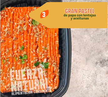 3 – GRAN PASTEL de papa con lentejas y aceitunas