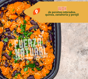 9 – WOK, de porotos colorados, quinoa, zanahoria y perejil